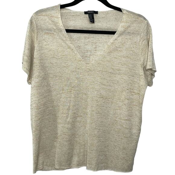Forever 21 Short Sleeve Raw Hem V-Neck T-Shirt Top Heathered Tan Women's Size M - Picture 1 of 9